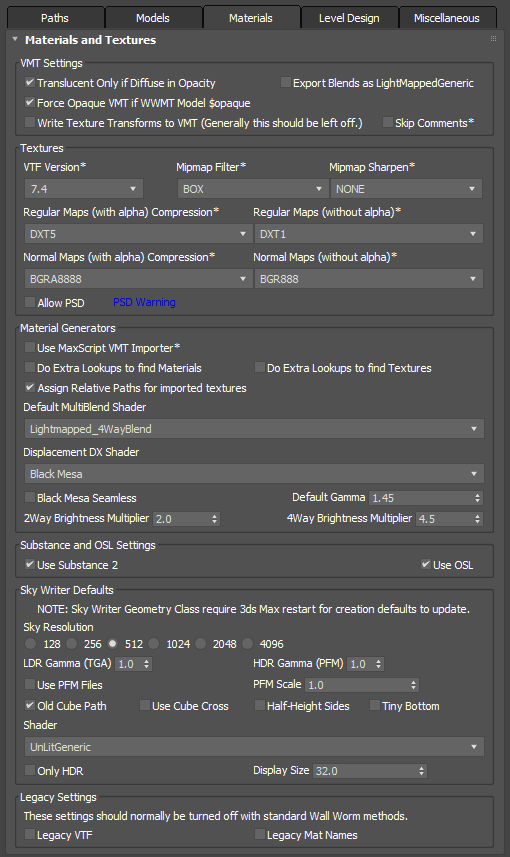 Global Material Settings